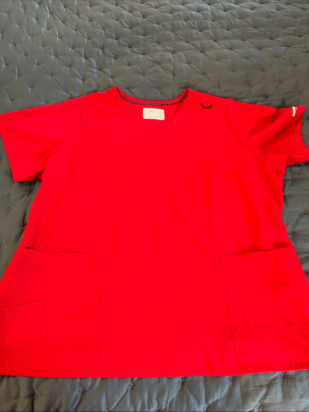 Skechers Red V-Neck Scrub Top with Black Trim